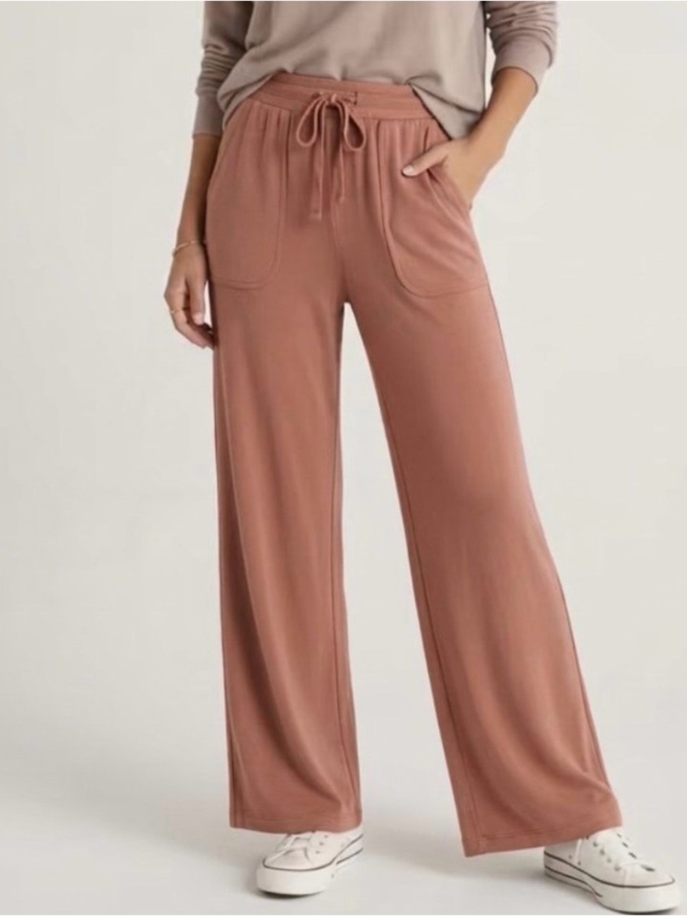 Z SUPPLY Layover Wide Leg Modal Fleece Lounge Pants Muted Mauve Make Mocha Sz  M